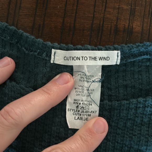 Caution to the Wind Dark Teal Cropped Ribbed Short Sleeve Blouse - Picture 3 of 3